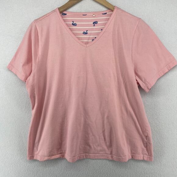 BONMARCHE Pajama Set 16 18 Swan Cotton Short Sleeve Top Lounge Crop Pants Pink - Picture 2 of 16